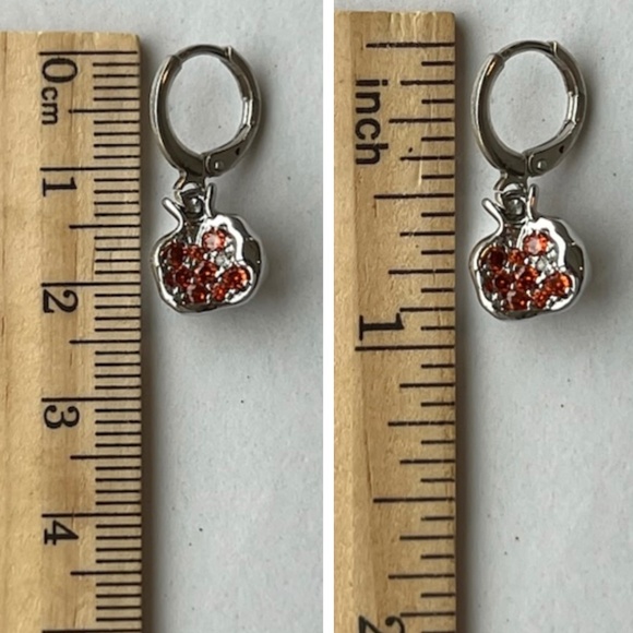 Persephone Greek Goddess Pomegranate Silver Hoop Handmade Earrings Red Zirconia - Picture 12 of 14